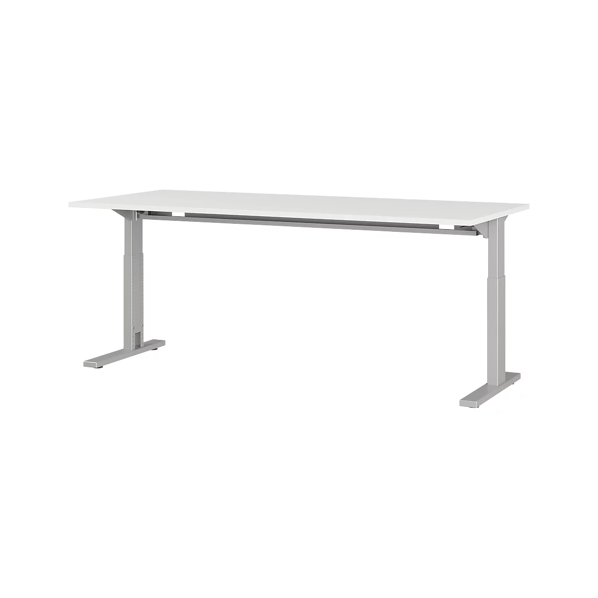 Escritorio Profi 2.0, rectangular, pata en C, An 1800 x P 800 x Al 700-810 mm, gris luminoso/plata