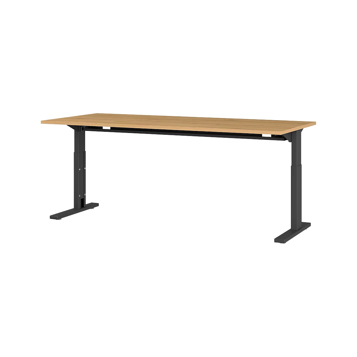 Escritorio Profi 2.0, rectangular, pata en C, An 1800 x P 800 x Al 700-810 mm, roble Grandson/negro