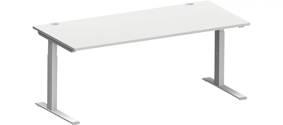 Escritorio Schäfer Shop Genius MODENA FLEX, tubo rectangular con pie en C, A 1800 x P 800 mm, aluminio gris claro/blanco