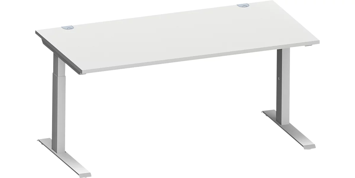 Escritorio Schäfer Shop Genius MODENA FLEX, tubo rectangular con pie en C, ancho 1600 x fondo 800 mm, aluminio gris claro/blanco