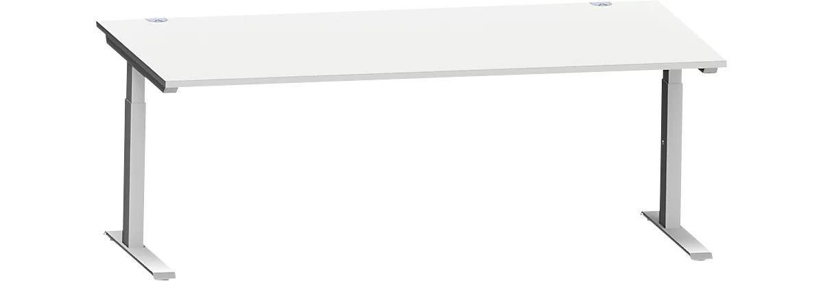 Escritorio Schäfer Shop Genius MODENA FLEX, tubo rectangular con pie en C, ancho 2000 x fondo 1000 mm, aluminio gris claro/blanco
