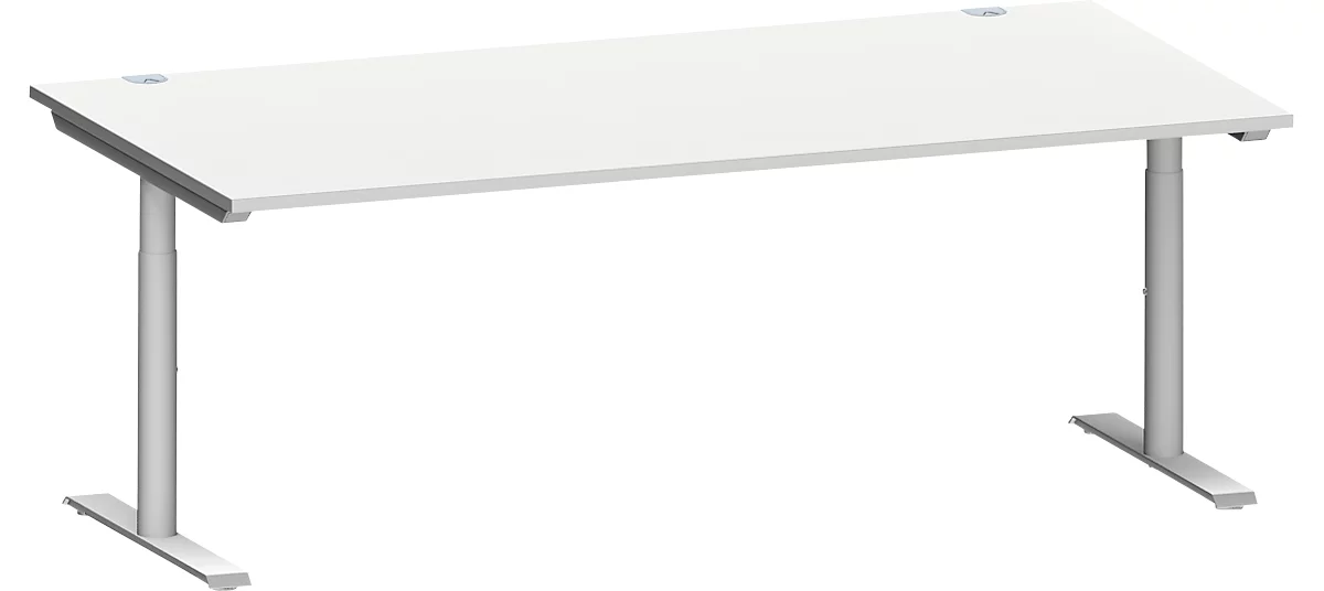 Escritorio Schäfer Shop Genius MODENA FLEX, tubo redondo con patas en T, An 2000 x Pr 1000 mm, aluminio gris claro/blanco
