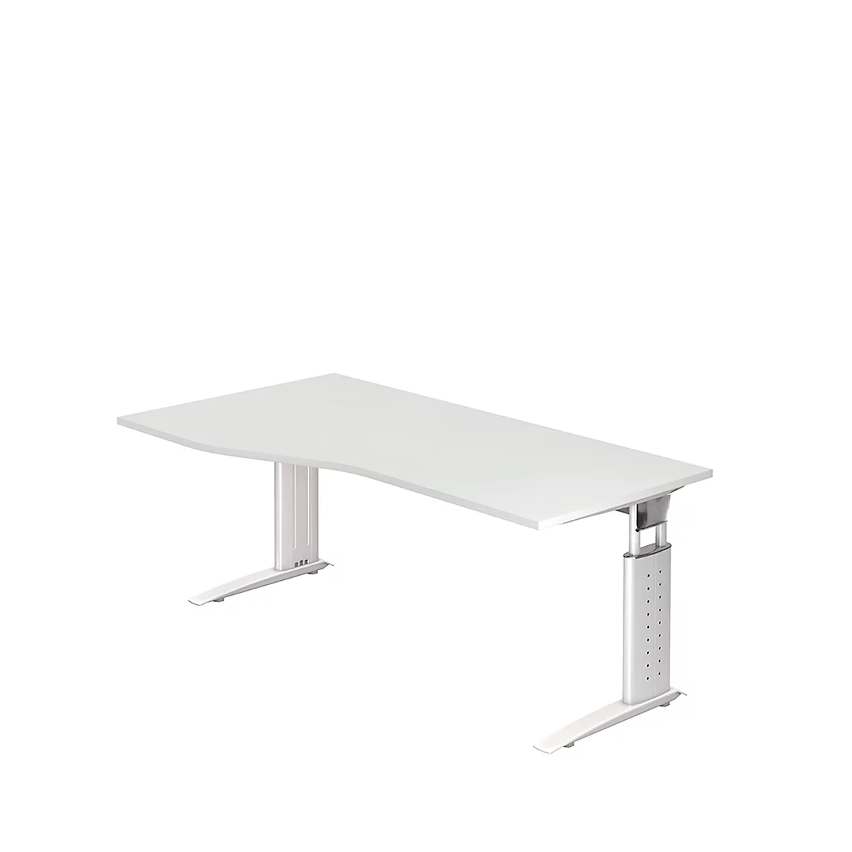 Escritorio TARVIS, forma libre, An 1800 x P 800/1000 x Al 680-820 mm, armazón blanco, gris luminoso