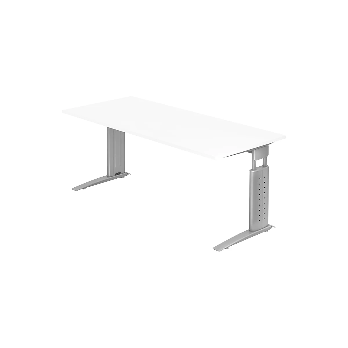 Escritorio TARVIS, pata en C, rectangular, An 1800 mm, armazón plata, ajustable en altura, blanco