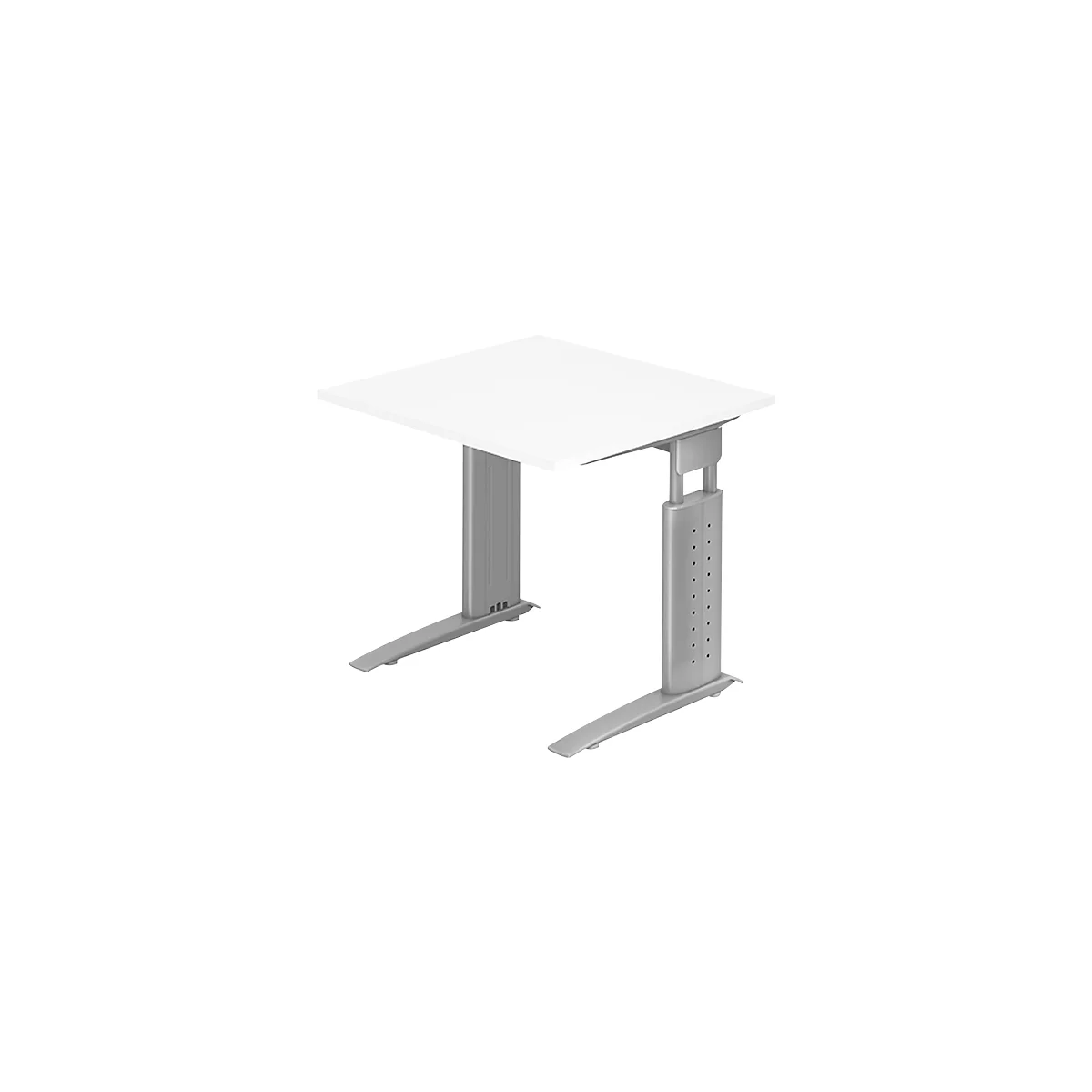 Escritorio TARVIS, pata en C, rectangular, An 800 mm, armazón plata, ajustable en altura, blanco