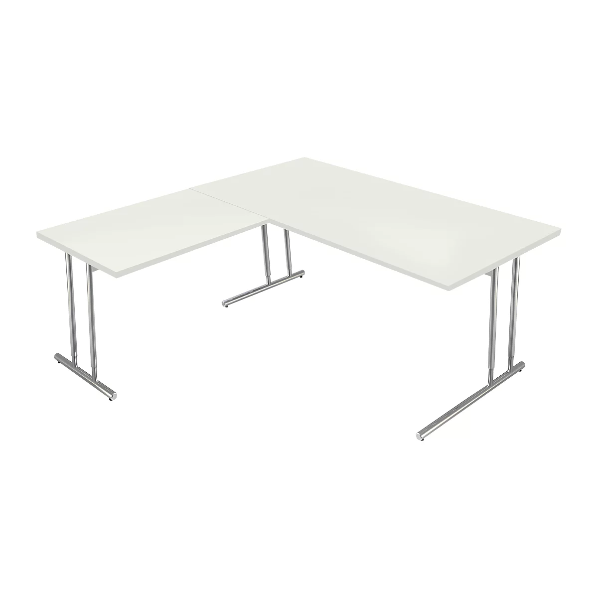 Escritorio Toledo, con mesa adicional, ajustable en altura, pata en C, An 1600 x P 800 mm, blanco