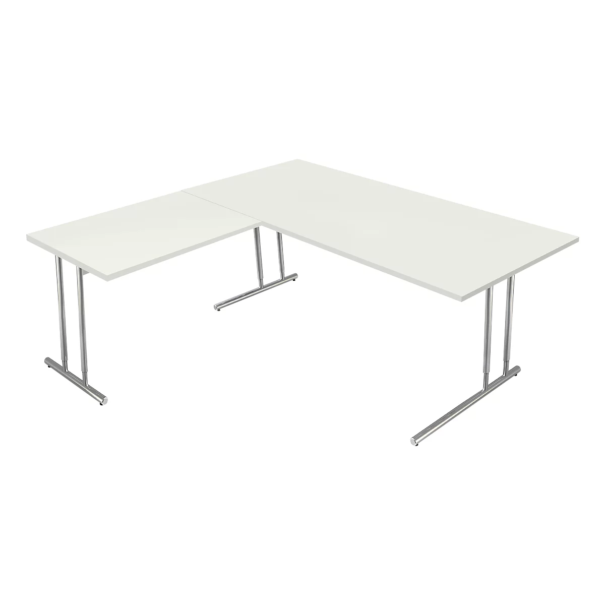 Escritorio Toledo, con mesa adicional, ajustable en altura, pata en C, An 1800 x P 800 mm, blanco