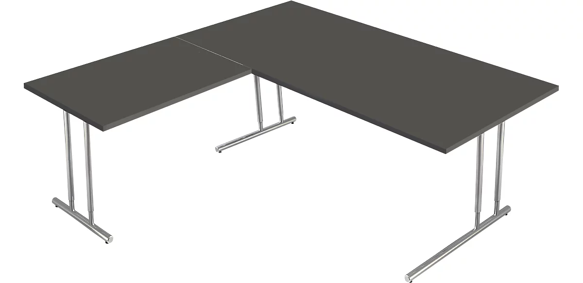 Escritorio Toledo, con mesa adicional, ajustable en altura, pata en C, An 2000 x P 1000 mm, antracita