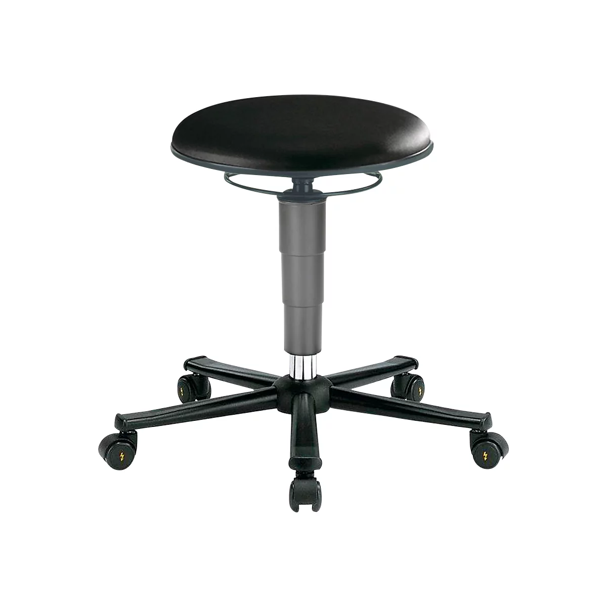 ESD Drehhocker, Kunstleder, mit Rollen, schwarz
