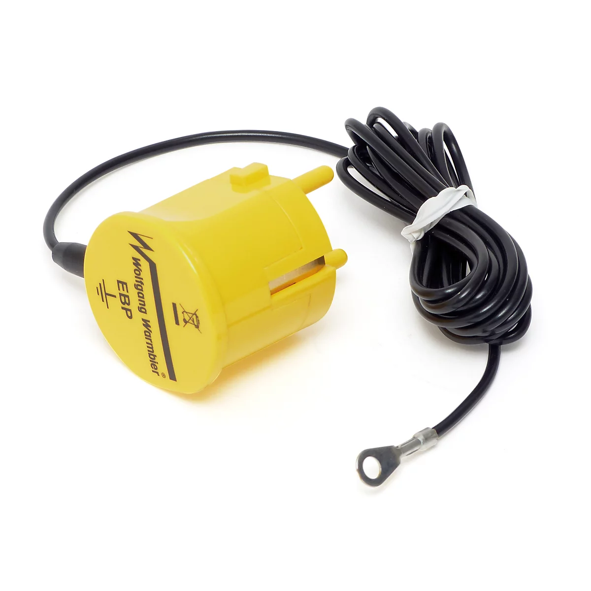 ESD Erdungsbaustein Bedrunka+Hirth, für die Personenerdung, 4 mm Öse ohne Widerstand, 2 m langes Kabel, gelb