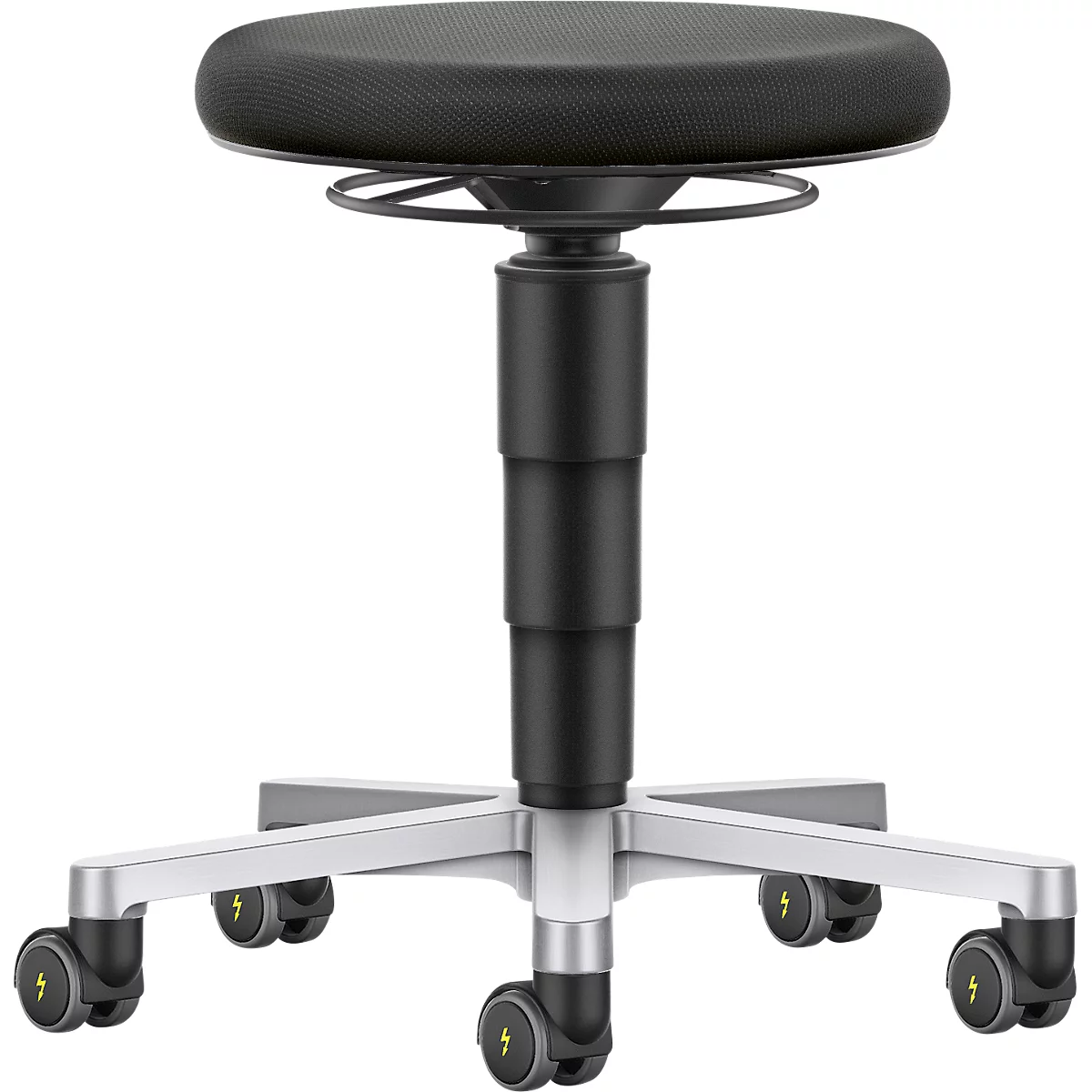 ESD-kruk Bimos, conform EN 61340-5-1, in hoogte verstelbaar, dubbele wielen, ESD-stoffen bekleding, zwart