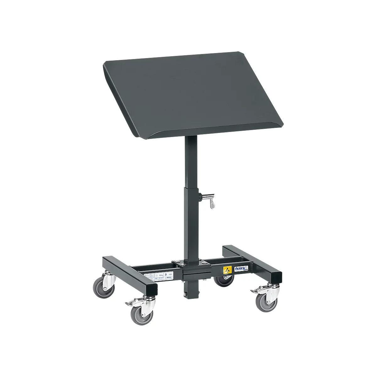 ESD-Materialständer, mit Rollen, höhenverstellbar, 15 °/30 ° neigbar, Stahl, L 510 x B 410 x H 755-1105 mm