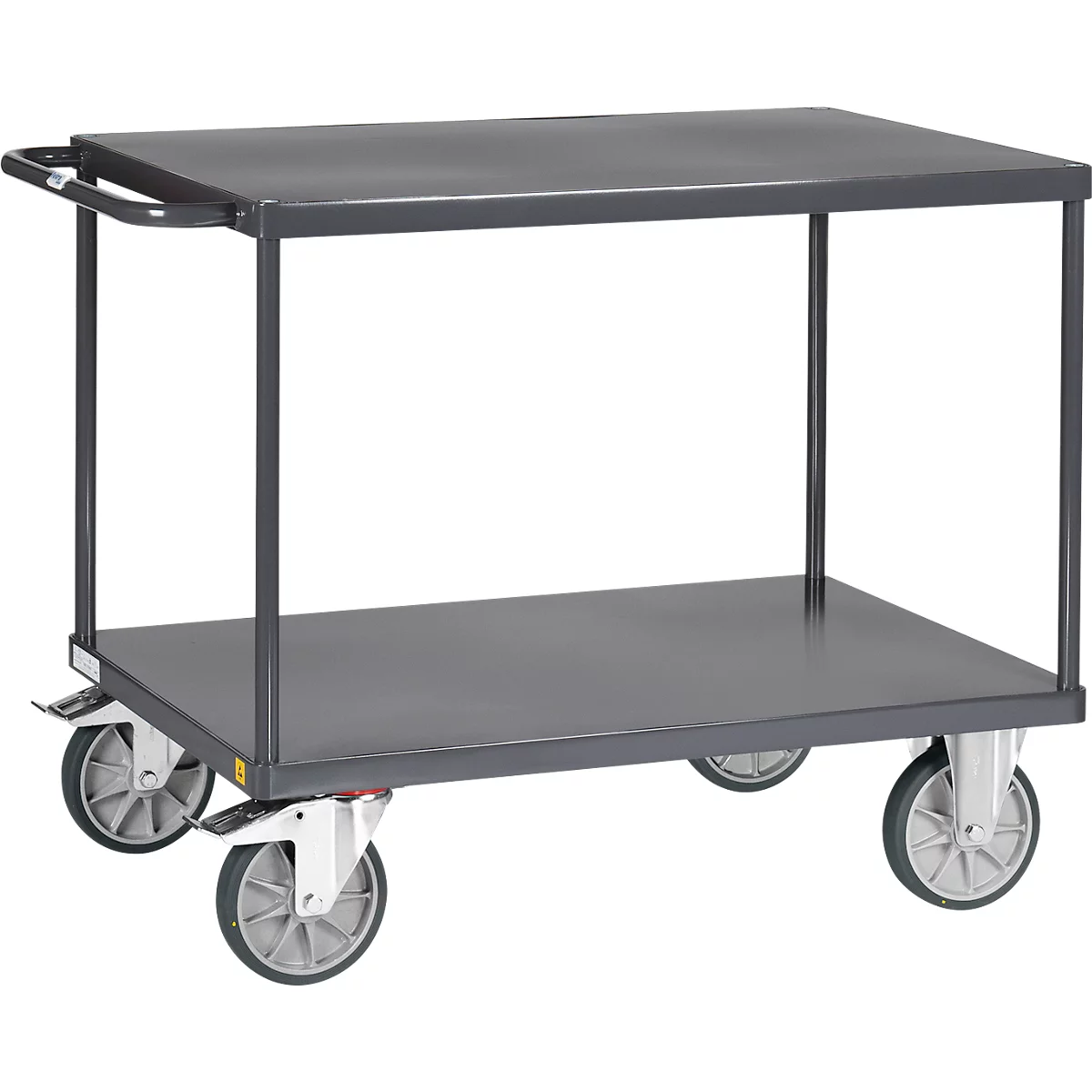 ESD-Tischwagen Fetra 9401B, bis 600 kg, 2 Etagen mit Plattformen, Ladefläche L 1000 x B 600 mm, TPE-Bereifung, Schiebegriff, Stahl, schiefergrau