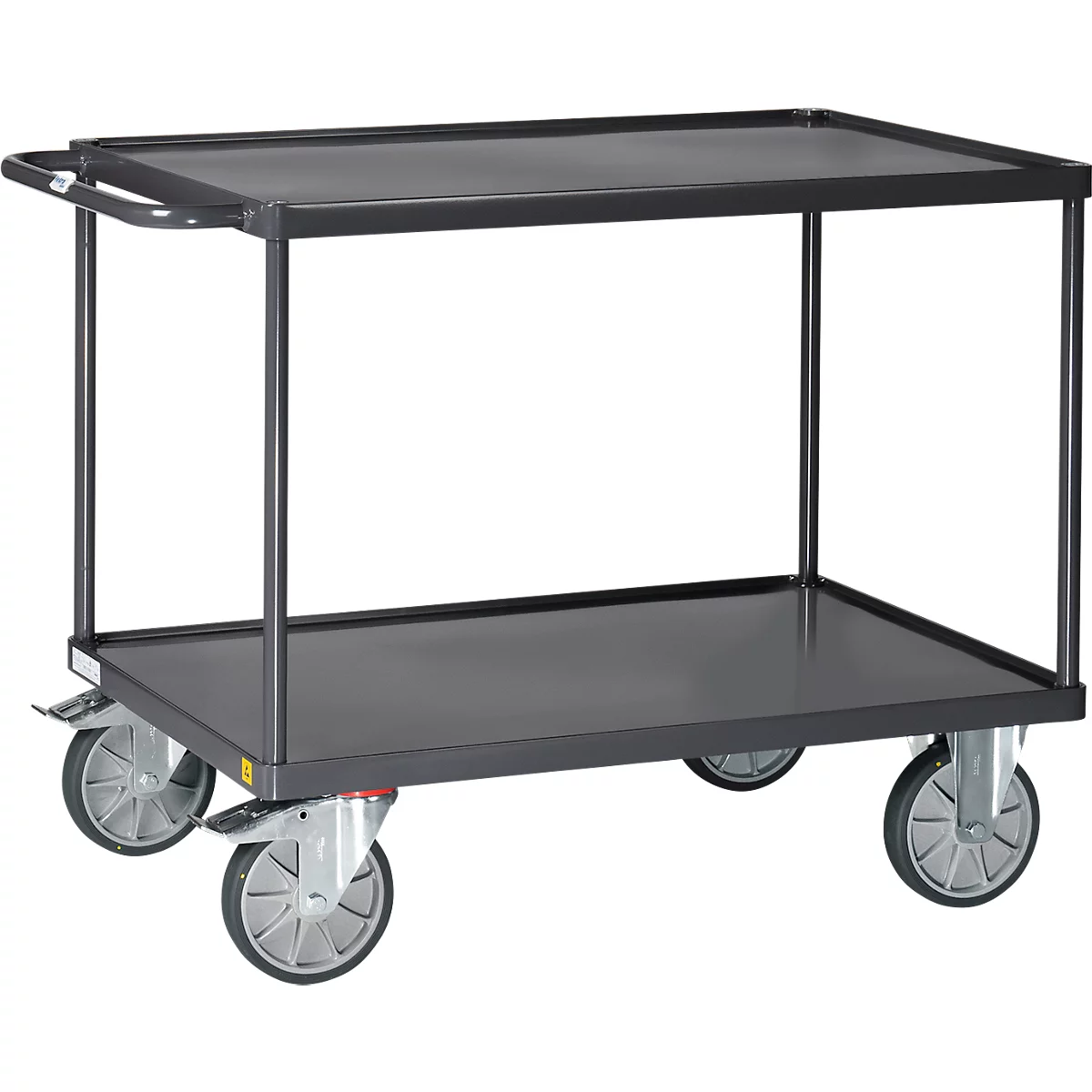 ESD-Tischwagen Fetra 9402W, bis 600 kg, 2 Etagen mit Wannen, Ladefläche L 1000 x B 700 mm, TPE-Bereifung, Schiebegriff, Stahl, schiefergrau
