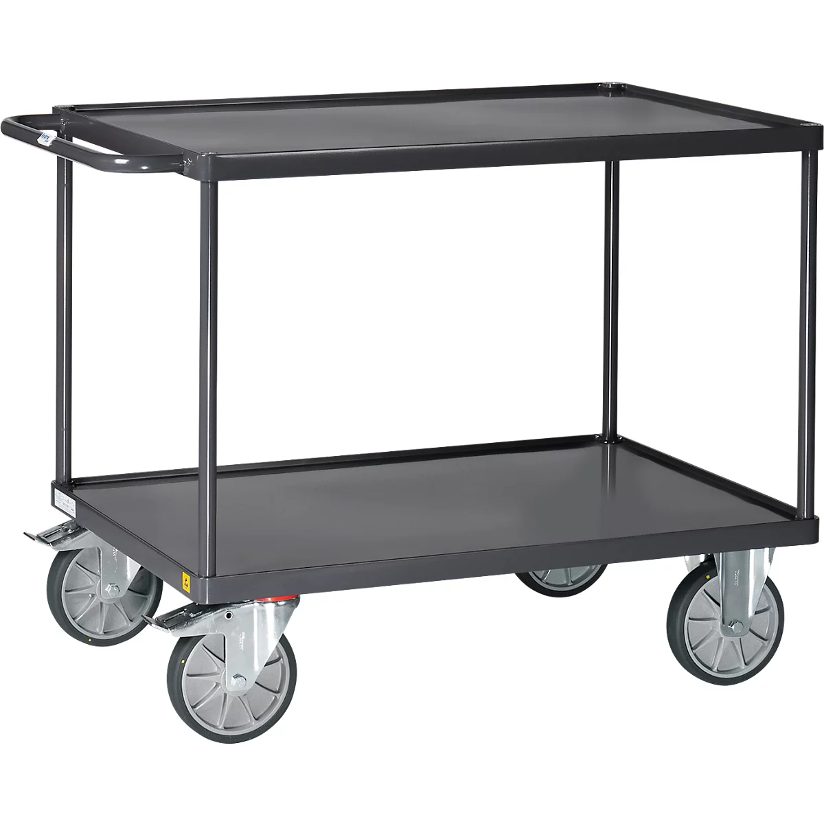 ESD-Tischwagen Fetra 9403W, bis 600 kg, 2 Etagen mit Wannen, Ladefläche L 1200 x B 800 mm, TPE-Bereifung, Schiebegriff, Stahl, schiefergrau