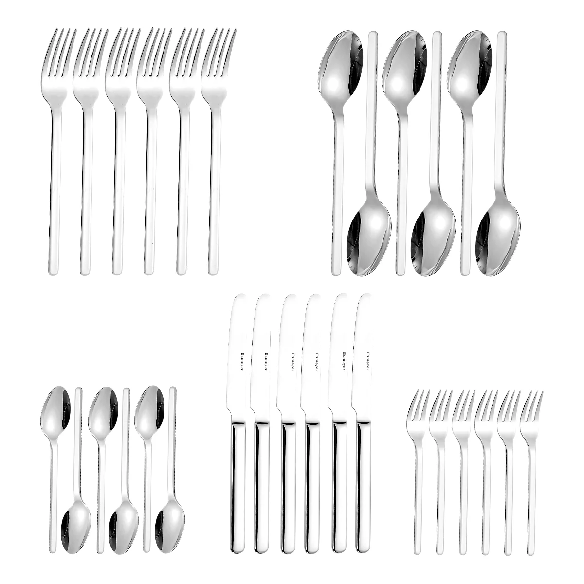 ESMEYER Bettina 30 pcs. 6Pers., Acier inoxydable 18/10 Couteau 22 cm, Acier à lame 2,5 mm, Cuillère/fourchette &amp; café/gâteau 145/165 mm