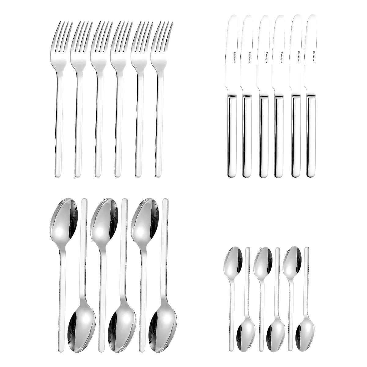 ESMEYER Bettina Set de 24 couverts 6 pers. couteau, cuillère, fourchettes, cuillère à café - acier inoxydable 18/10 poli, couteau 2,5 mm