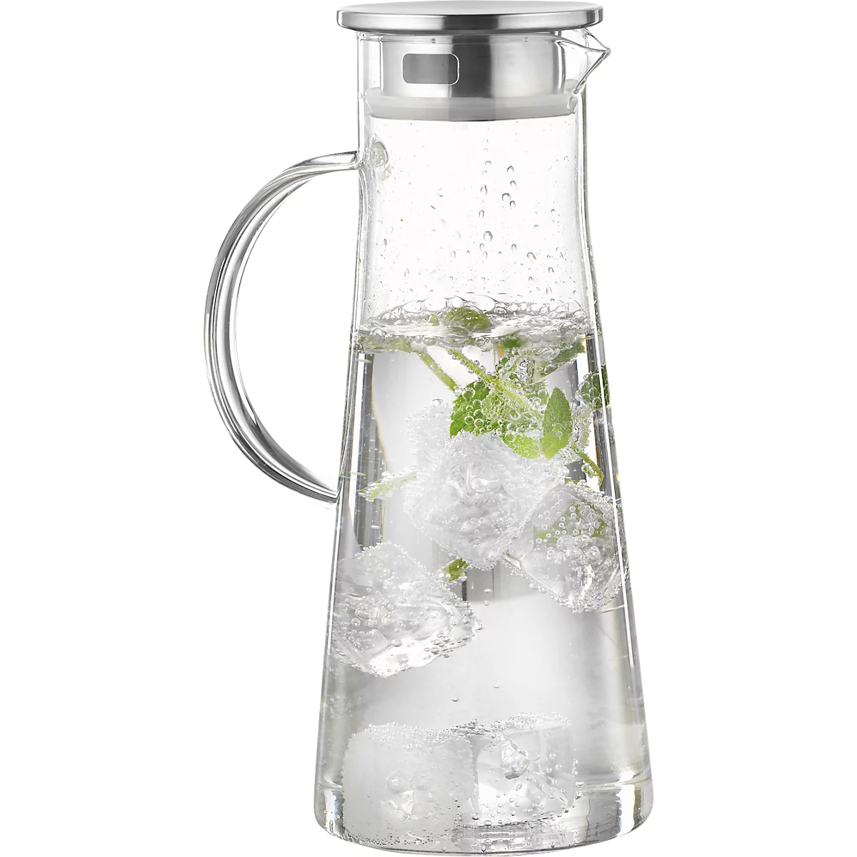 ESMEYER Faro Carafe en verre 1,7 L verre borosilicaté résistant à la chaleur, couvercle en acier inoxydable et silicone 18/10, H 285 mm