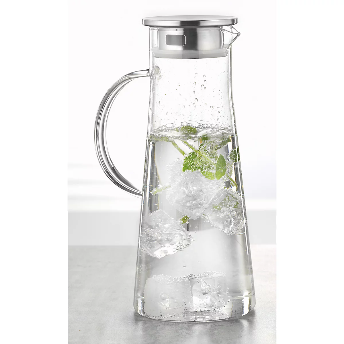 ESMEYER Faro Carafe en verre 1,7 L verre borosilicaté résistant à la chaleur, couvercle en acier inoxydable et silicone 18/10, H 285 mm