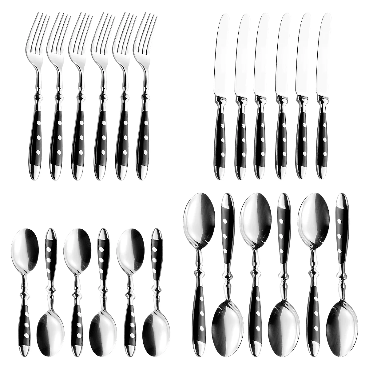 ESMEYER Nostalgie Set de 24 couverts 6 pers, Noir, acier inoxydable 18/0 poli, couteaux forgés, lavable au lave-vaisselle
