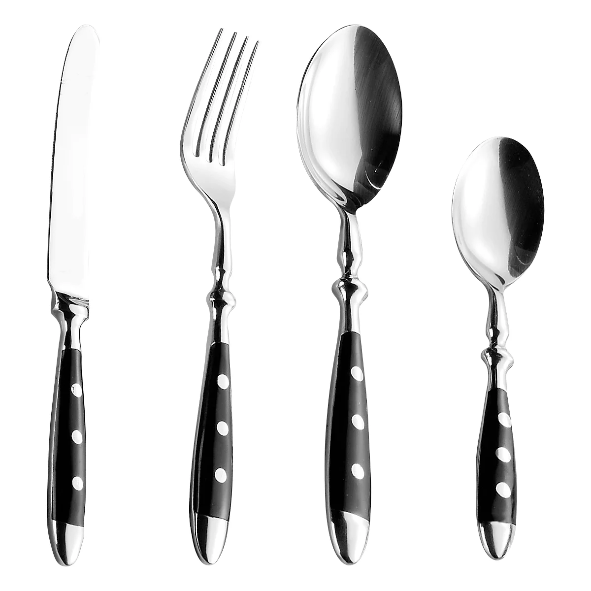 ESMEYER Nostalgie Set de 24 couverts 6 pers, Noir, acier inoxydable 18/0 poli, couteaux forgés, lavable au lave-vaisselle