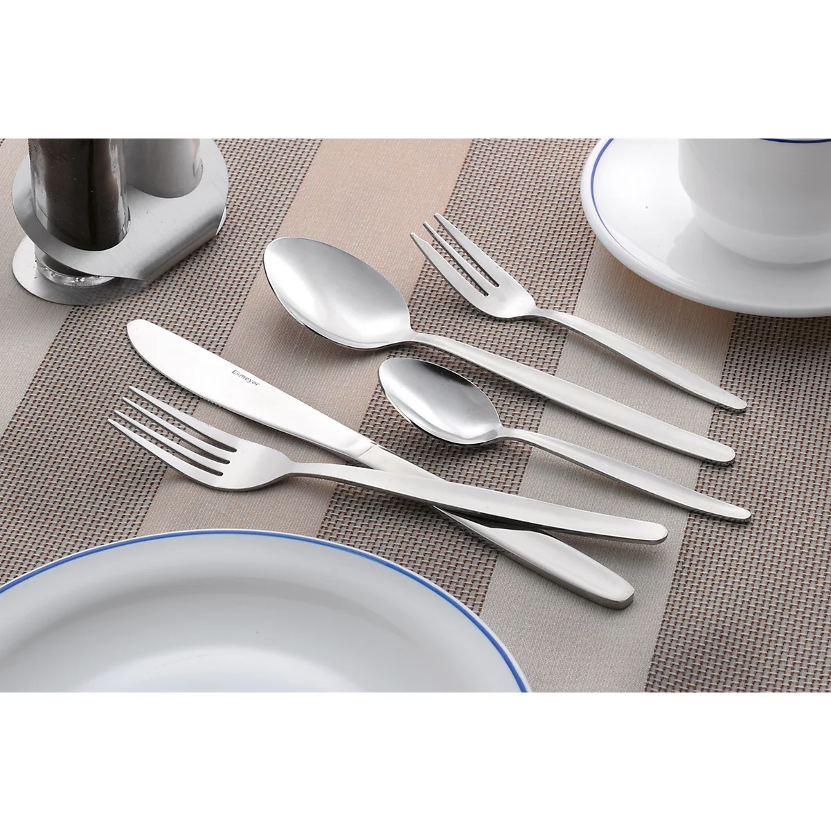 ESMEYER Set de 24 couverts pour 6 personnes, acier inoxydable 18/0 poli, couteau en acier à lame trowalisé, Stone-Wash
