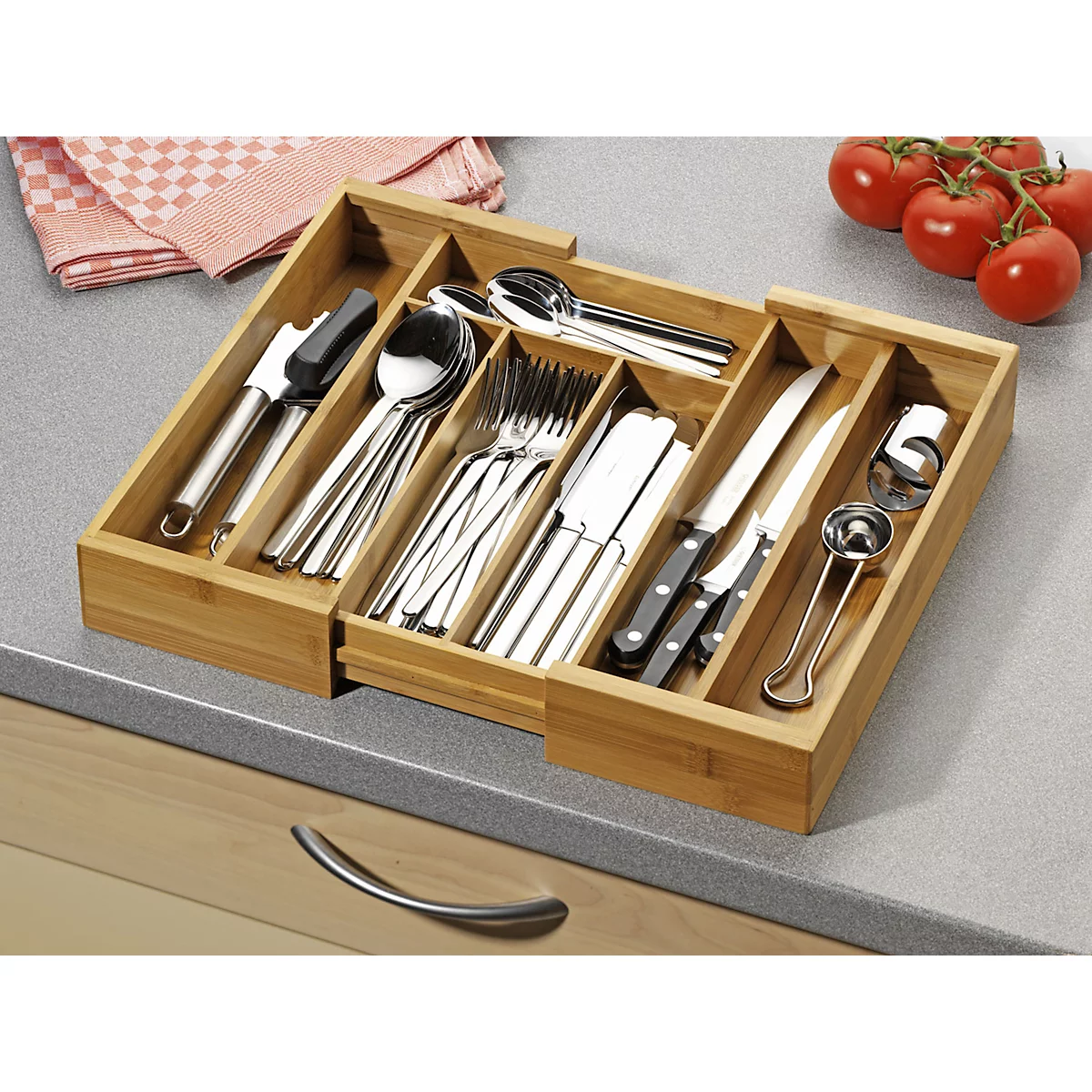 ESMEYER Simon range-couverts variable en bois de bambou, extensible de 285 à 400 mm, 5/7 compartiments, s'adapte à presque tous les tiroirs