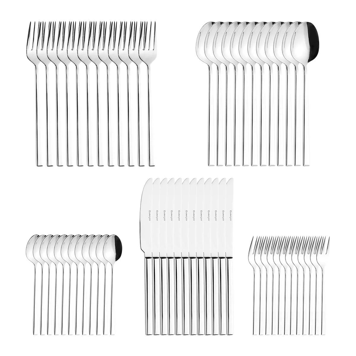 ESMEYER SOPHIE Service de couverts 60 pièces : 12 couteaux (2,8 mm), fourchettes, cuillères, cuillères à café, fourchettes à gâteau - acier inoxydable 18/10