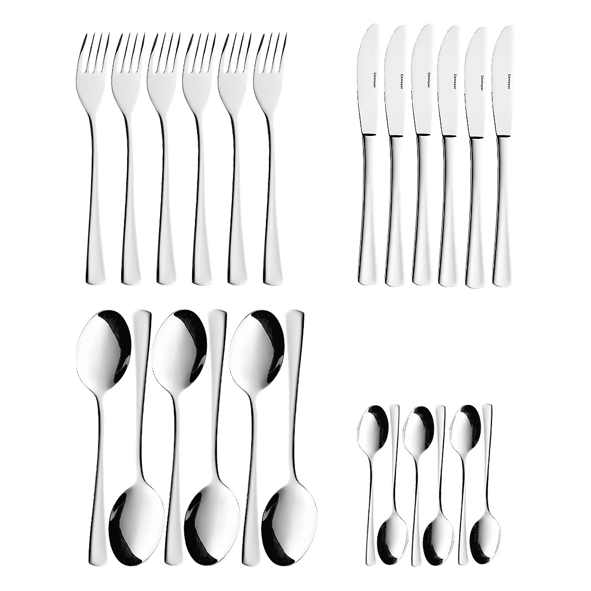 ESMEYER Stockholm Set de 24 couverts pour 6 personnes, acier inoxydable 18/10 poli, couteaux en acier à lame, 2,2/2,0 mm