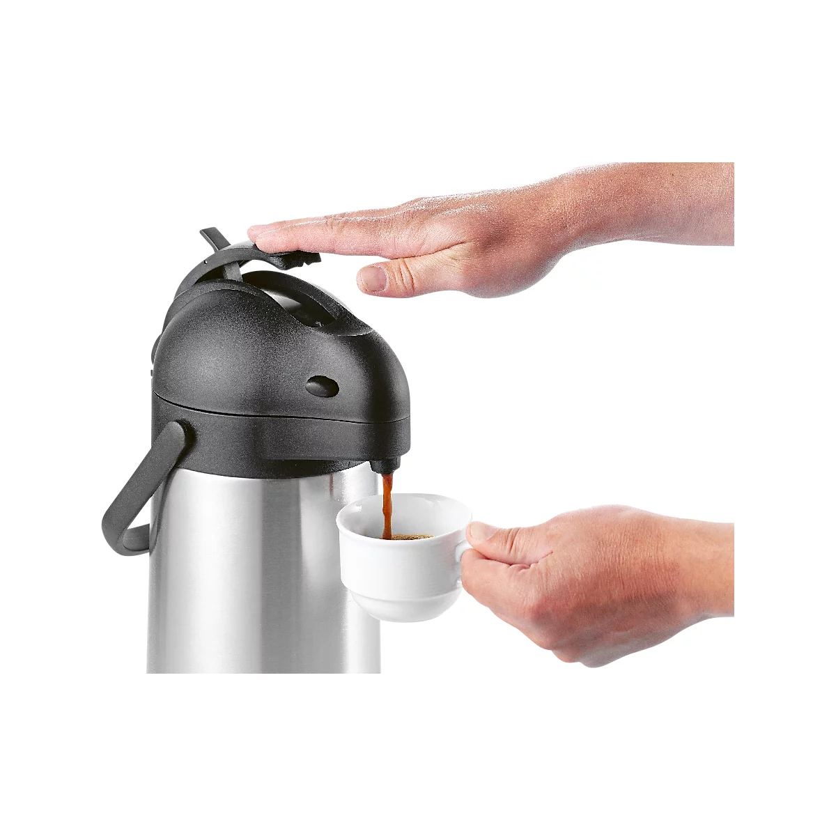 ESMEYER Stream Verseuse à pompe 1,9 L, acier inoxydable à double paroi, système de pompe avec anneau en silicone, fonction de rotation à 360°, Ø150 × H330 mm