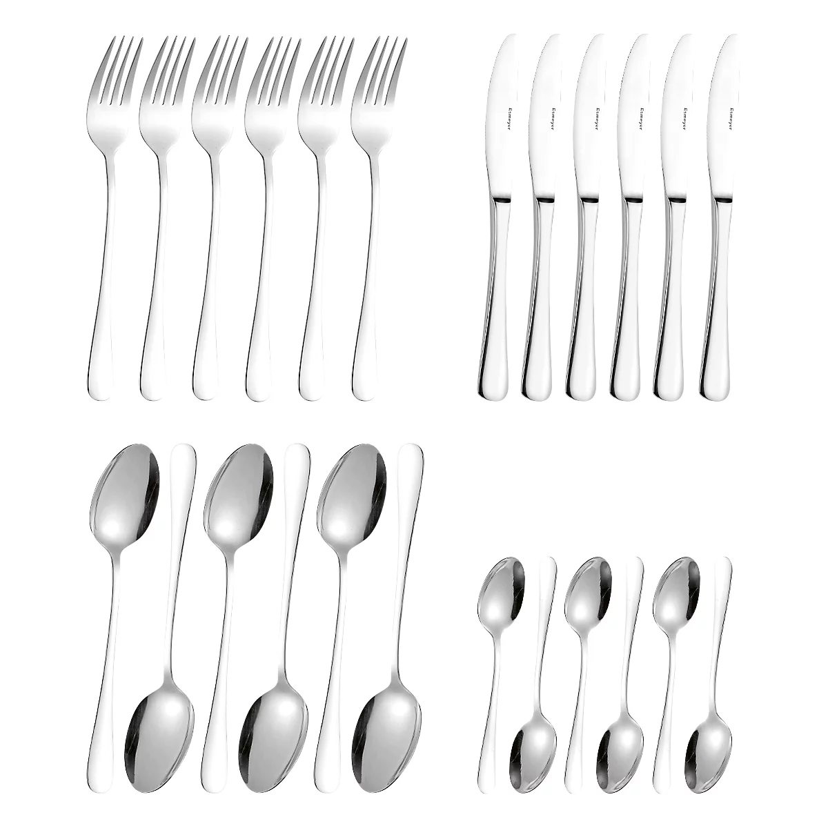 ESMEYER SYLVIA 24-tlg Besteckset für 6 Pers., Edelstahl 18/0 poliert, Messer 2,2 mm, Besteckteile 2,0 mm – Klingenstahl