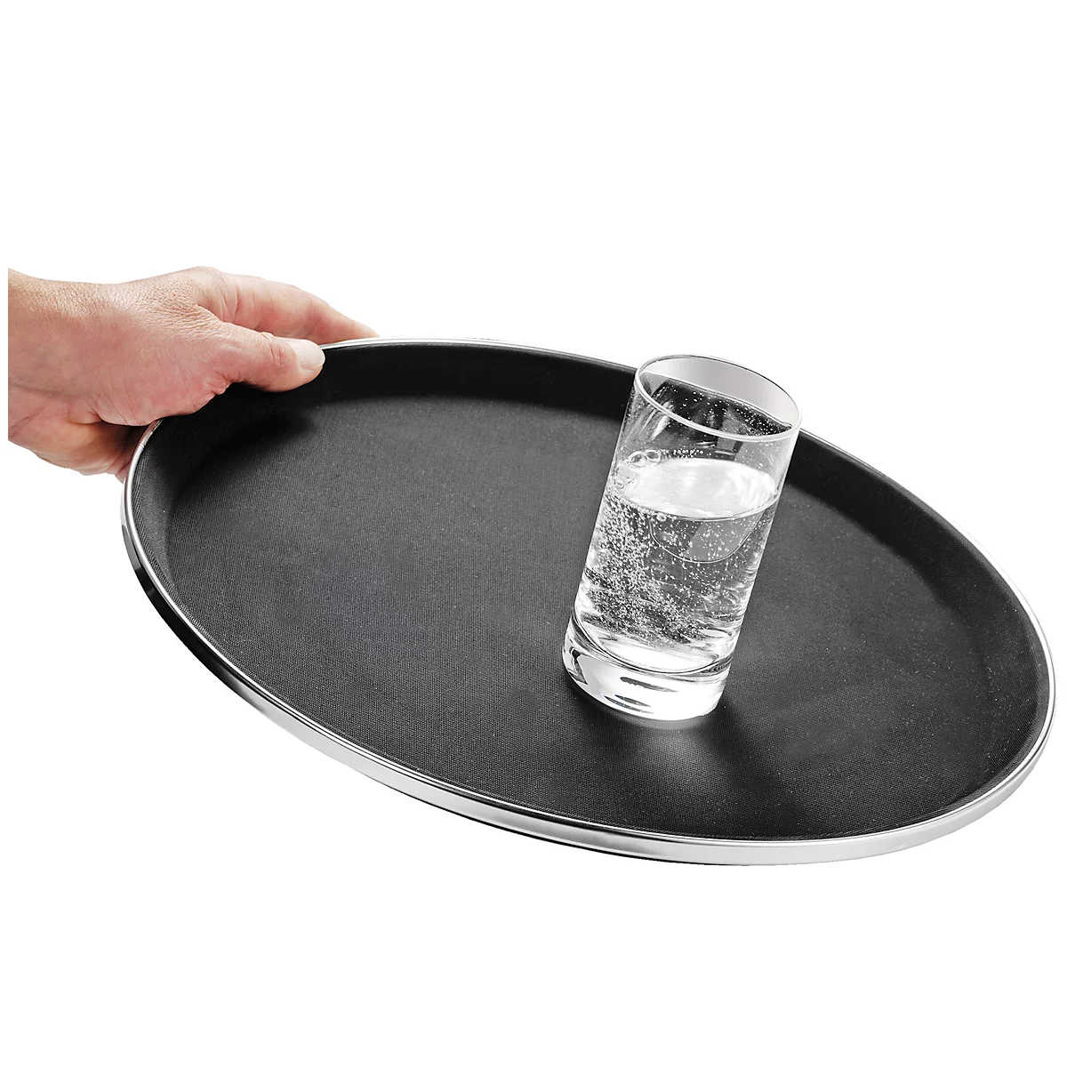 Esmeyer® TENNESSEE antislip dienblad, rond, ø 355 mm, stapelbaar, glasvezel &amp; rubber oppervlak, zwart