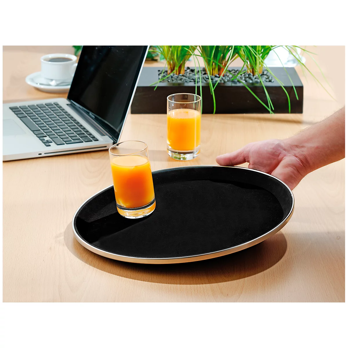 Esmeyer® TENNESSEE plateau antidérapant, rond, ø 355 mm, empilable, surface en fibre de verre et caoutchouc, noir