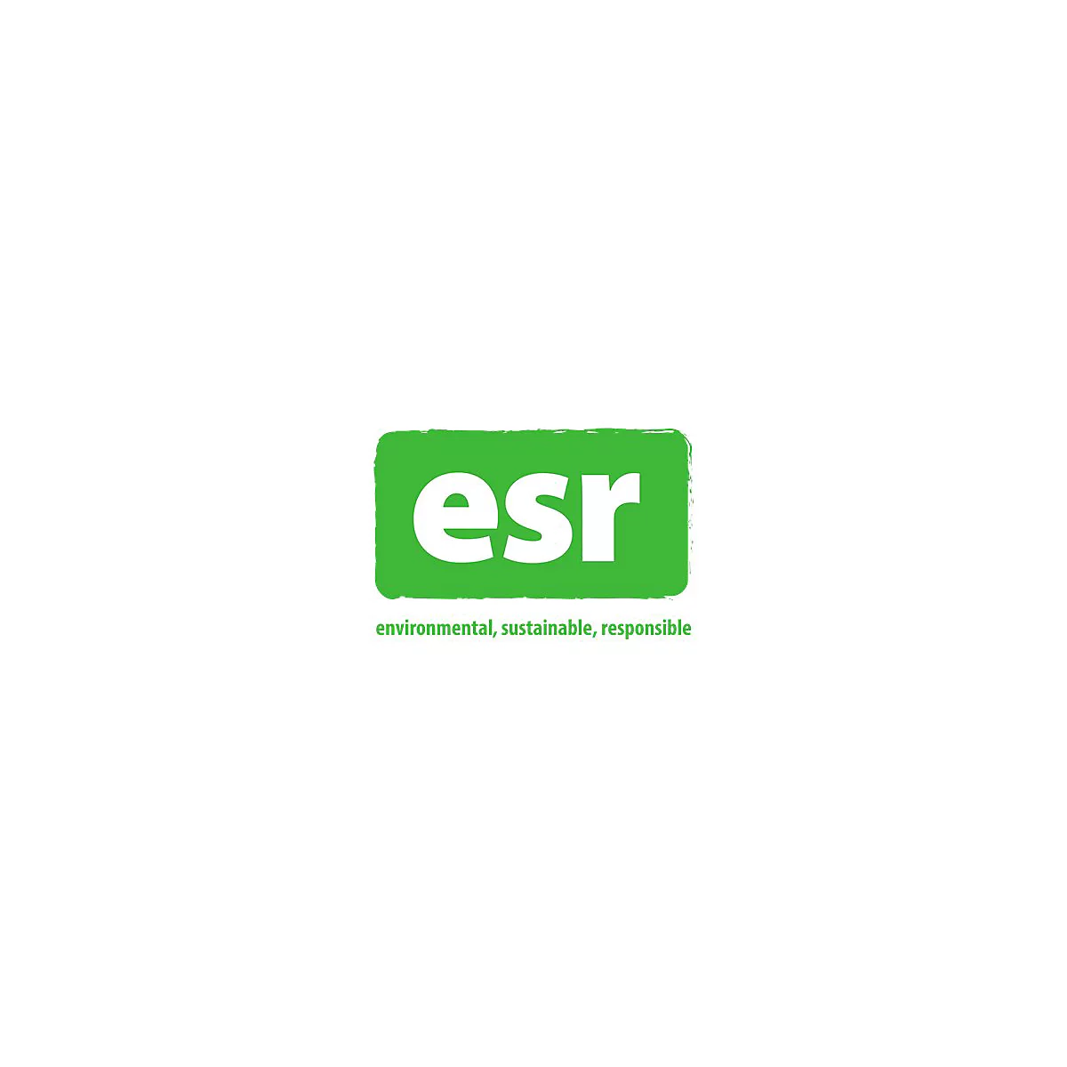 Logo mit grünem Hintergrund und weißem "esr"-Schriftzug, darunter "environmental, sustainable, responsible".