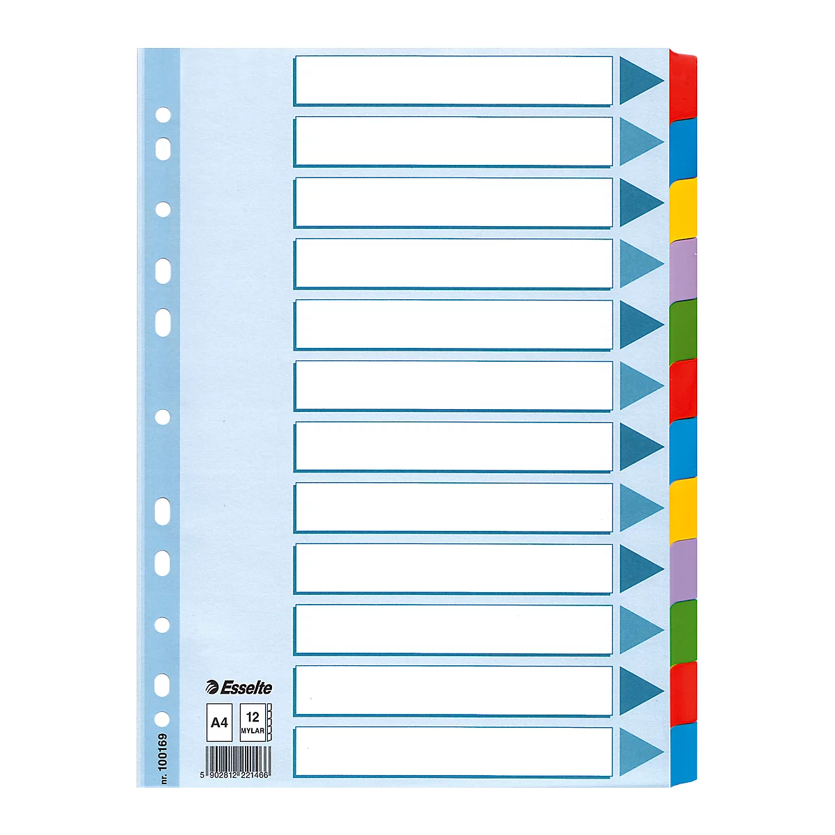 Esselte kartonnen tabbladen Mylar, 12 tabs blanco