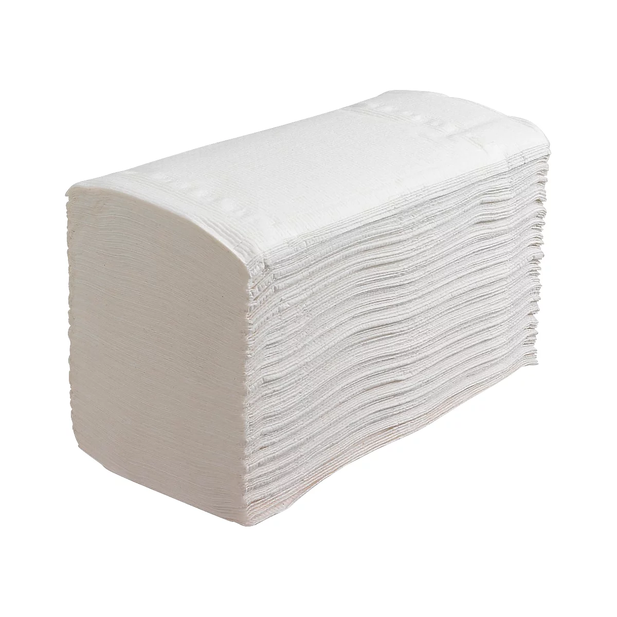 Une pile rectangulaire d'essuie-mains blancs, pliés et prêts à l'emploi.