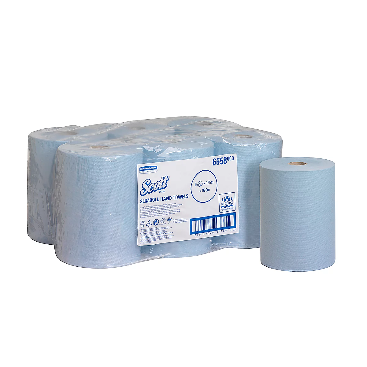 Essuie-mains Scott® Slimroll 6658, peu encombrant, 1 épaisseur, 6 rouleaux de 165 m, bleu