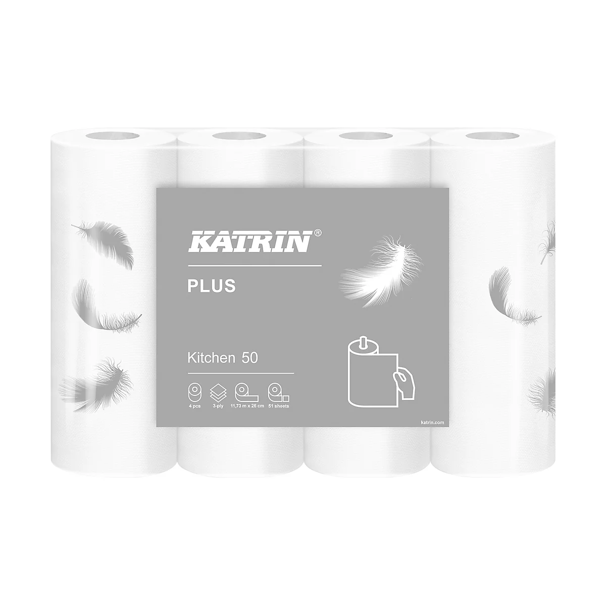 Essuie-tout Plus KATRIN, blanc, 3 épaisseurs, 61 feuillets par rouleau, 32 rouleaux par carton