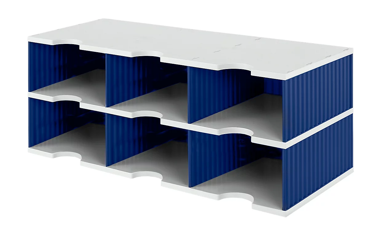Estación de clasificación styro® Jumbo, DIN C4, 2 estantes/3 filas/6 compartimentos, azul