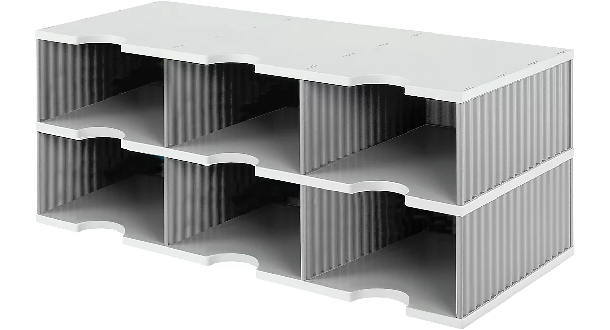 Estación de clasificación styro® Jumbo, DIN C4, 2 estantes/3 filas/6 compartimentos, gris
