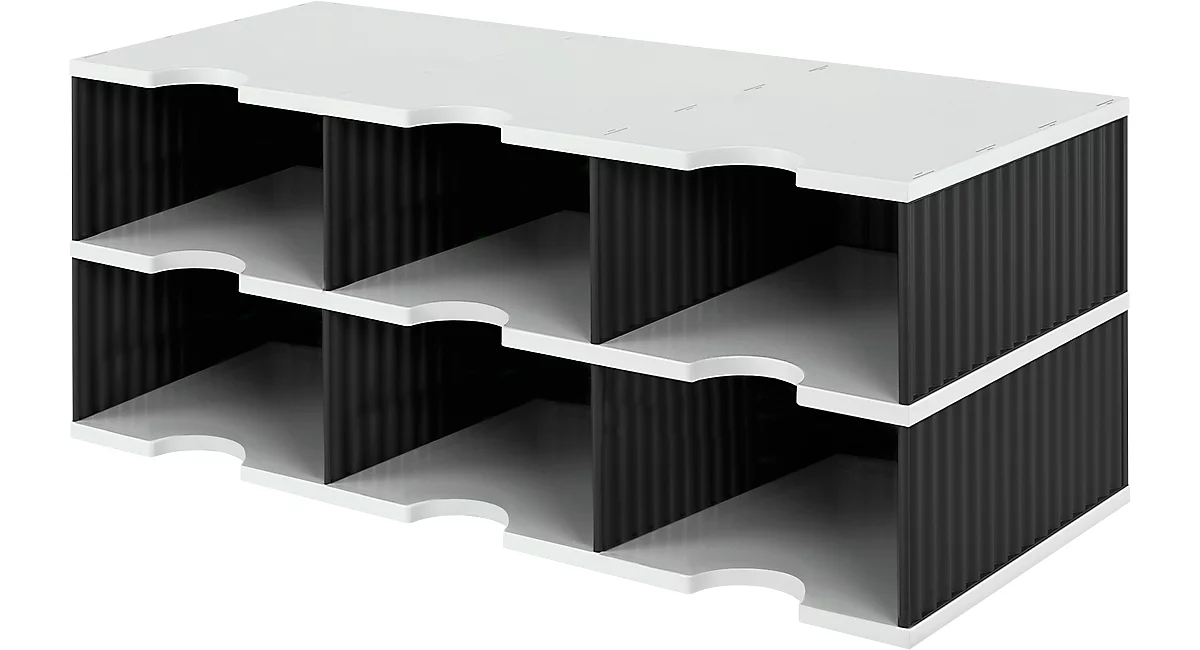 Estación de clasificación styro® Jumbo, DIN C4, 2 estantes/3 filas/6 compartimentos, negro