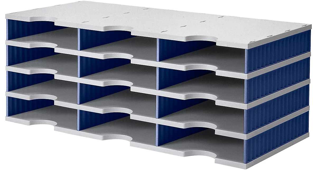 Estación de clasificación styro® Standard, DIN C4, 4 niveles / 3 filas / 12 estantes, gris/azul