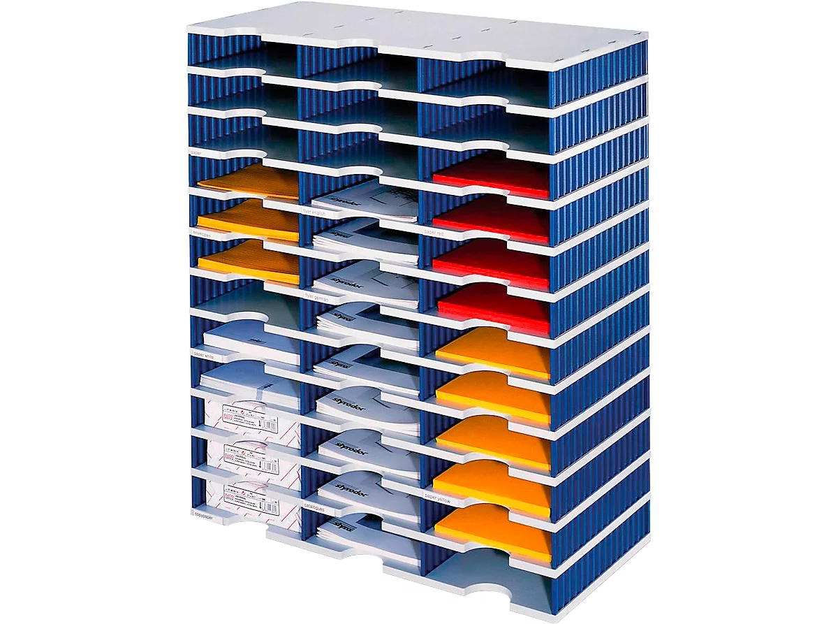 Estación de clasificación styro® styrodoc Standard SET, DIN C4, 12 niveles/filas/36 estantes, gris/azul