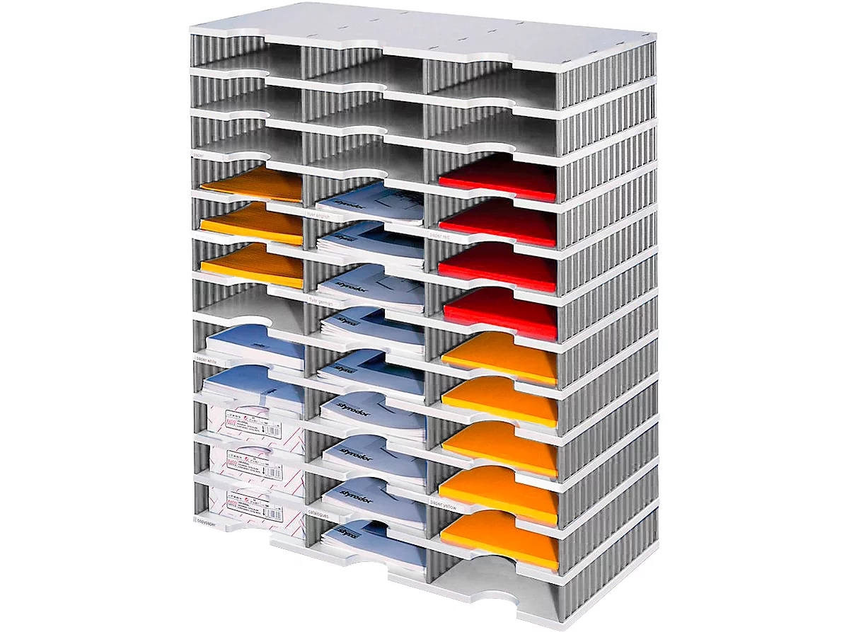 Estación de clasificación styro® styrodoc Standard SET, DIN C4, 12 niveles/filas/36 estantes, gris/gris