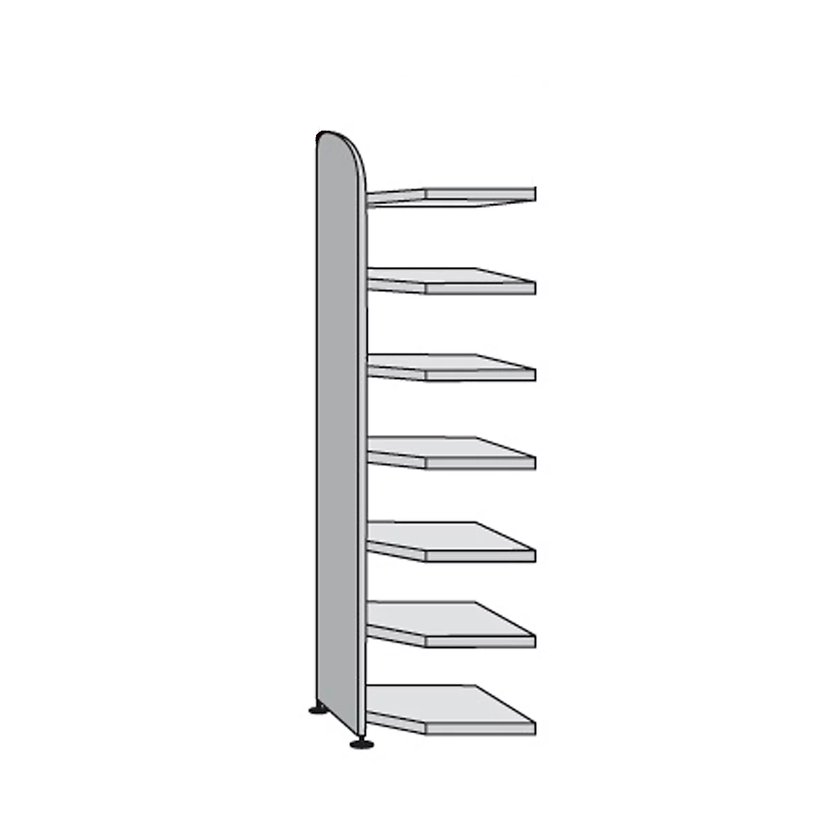 Estantería de oficina Dante®, módulo de estantería esquinera, Al 2600 x An 600 mm, sin pared trasera, gris luminoso