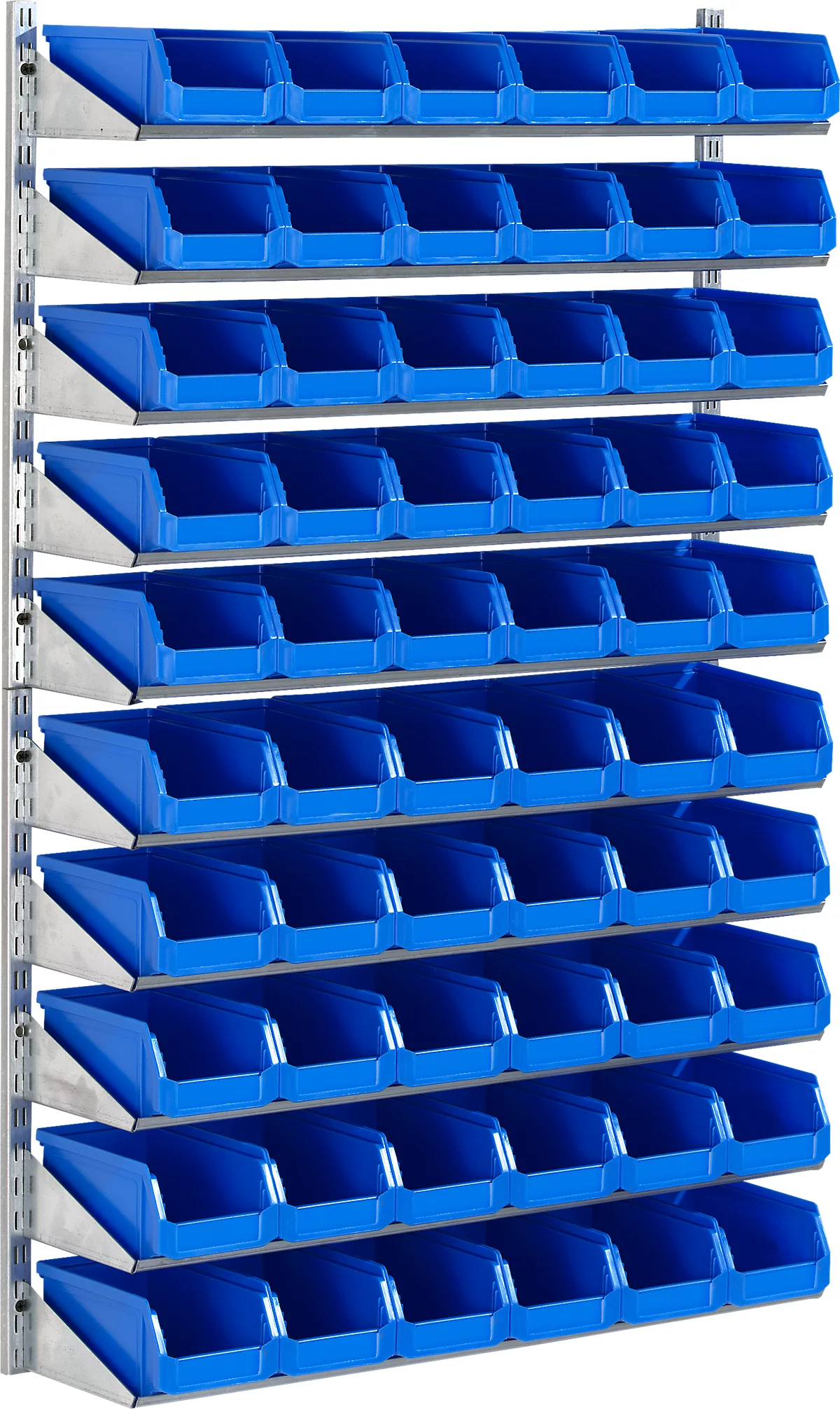 Estantería de pared 10VK Schäfer Shop Select, 10 estantes, L 1000 x A 640 x P 155 mm, con 60 cubos abiertos LF 211, azul