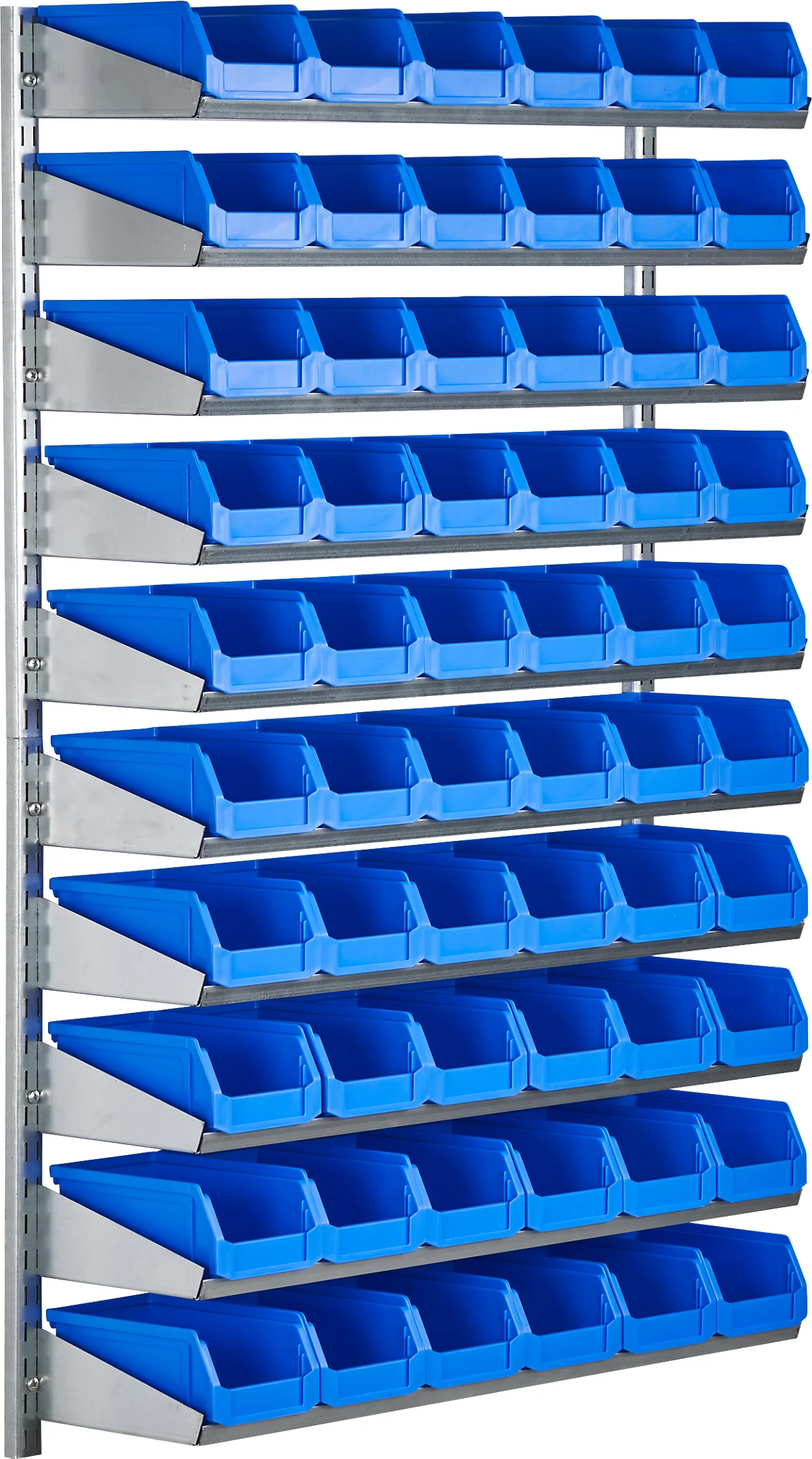 Estantería de pared 10VK Schäfer Shop Select, 10 estantes, L 1000 x A 640 x P 155 mm, con 60 cubos abiertos LF 211, azul