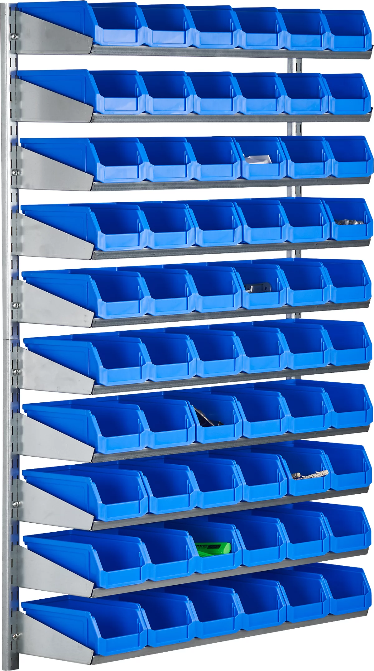 Estantería de pared 10VK Schäfer Shop Select, 10 estantes, L 1000 x A 640 x P 155 mm, con 60 cubos abiertos LF 211, azul