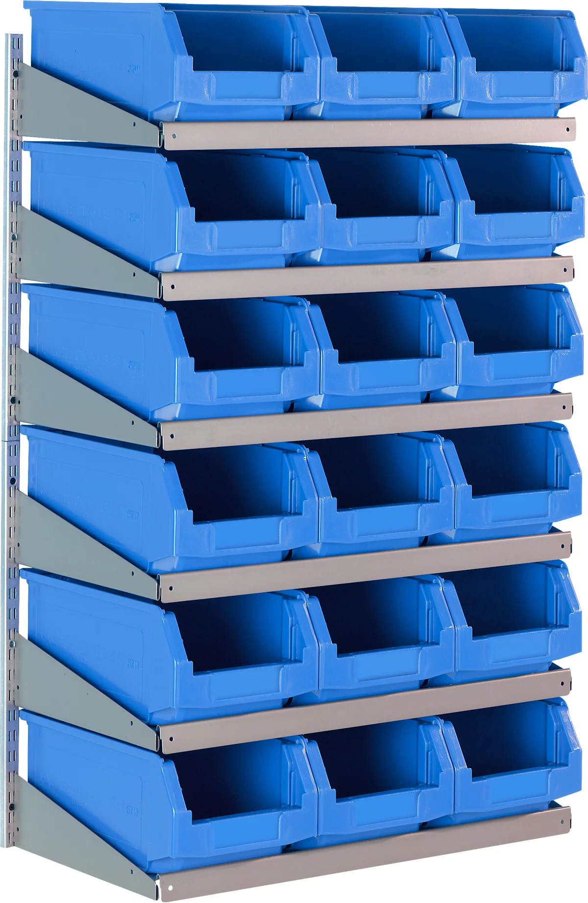Estantería de pared 6 LK Schäfer Shop Select, 6 estantes, con 18 cubos azules LF 321, L 1000 x A 640 x P 300 mm