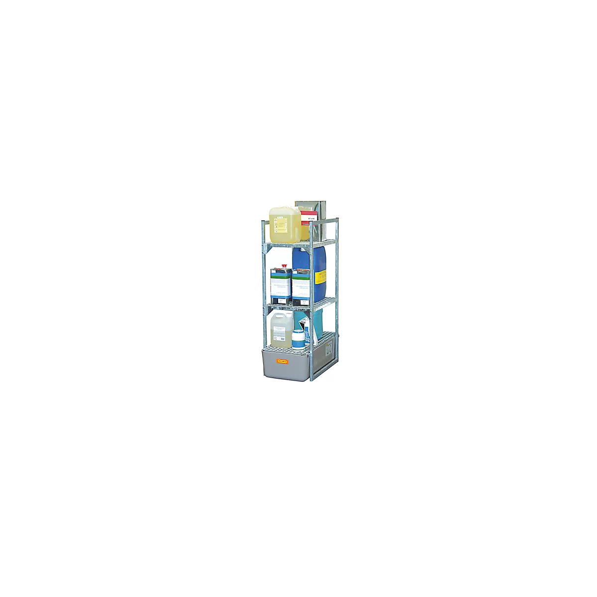 Estantería para barriles tipo 120 variante 1 CEMO, con apoyo de rejilla para envase pequeño, An 450 x Al 1310 x P 820 mm